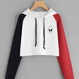 ✨Alien Print Contrast Sleeve Hoodie✨